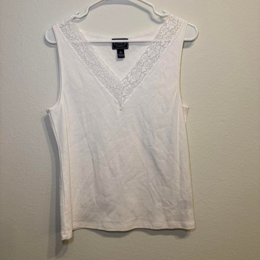 Chaps Classic White Lace Tank Top Layering Summer Camisole‎ Size L